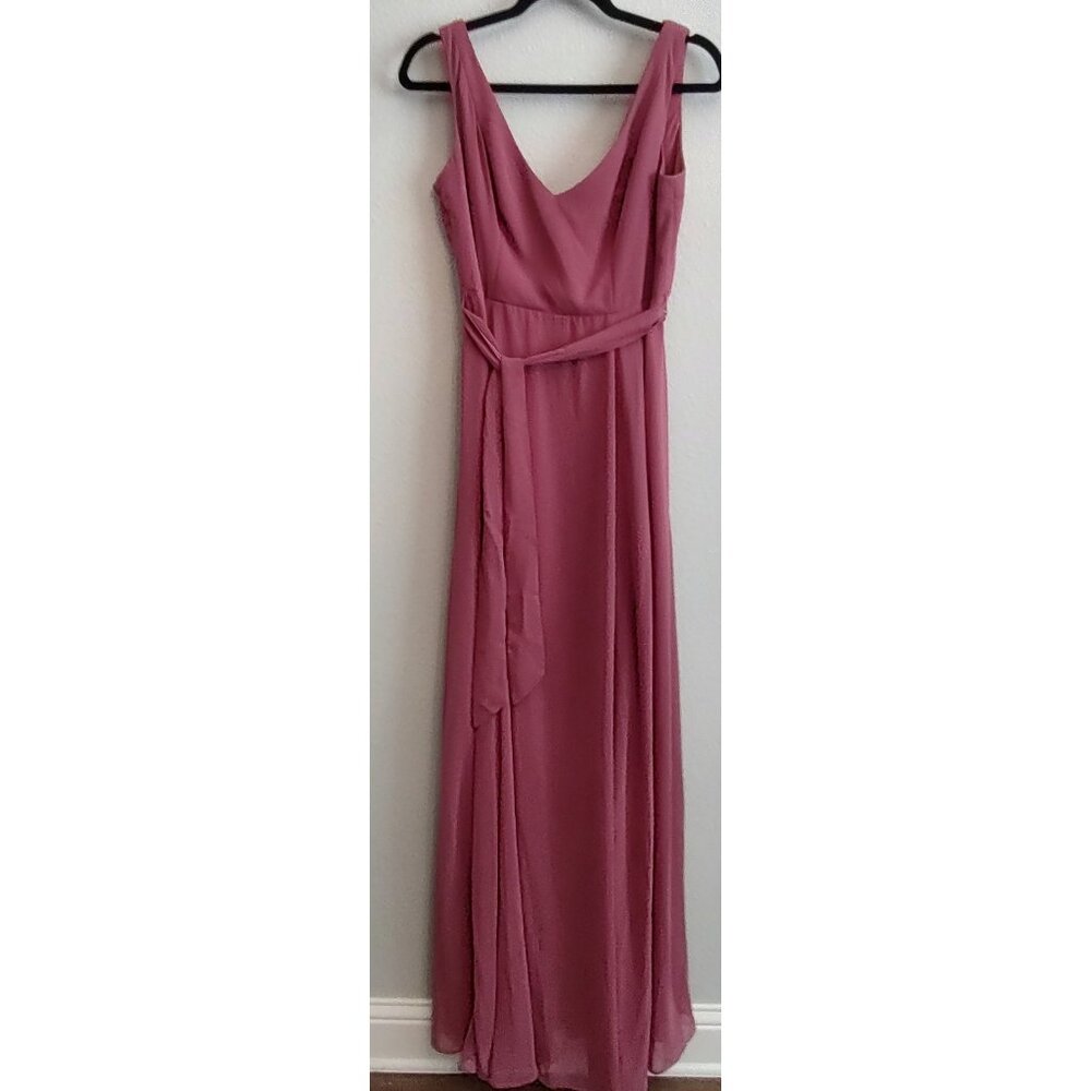 Levkoff Bridesmaid V neck & back Chiffon Gown-Sz 10 XTall dusty rose -MRSP $229